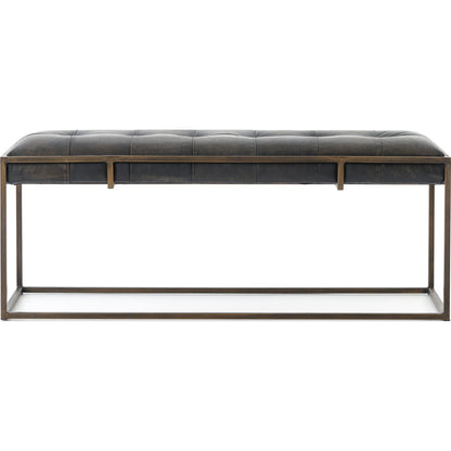 Oxford Bench by Four Hands in rialto ebony, antique brass. Made from top grain leather, iron, 100% polyester in a modern style.