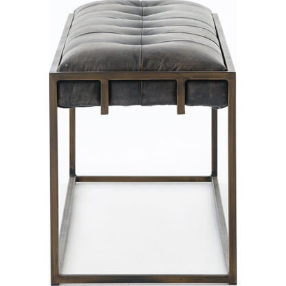 Oxford Bench by Four Hands in rialto ebony, antique brass. Made from top grain leather, iron, 100% polyester in a modern style.