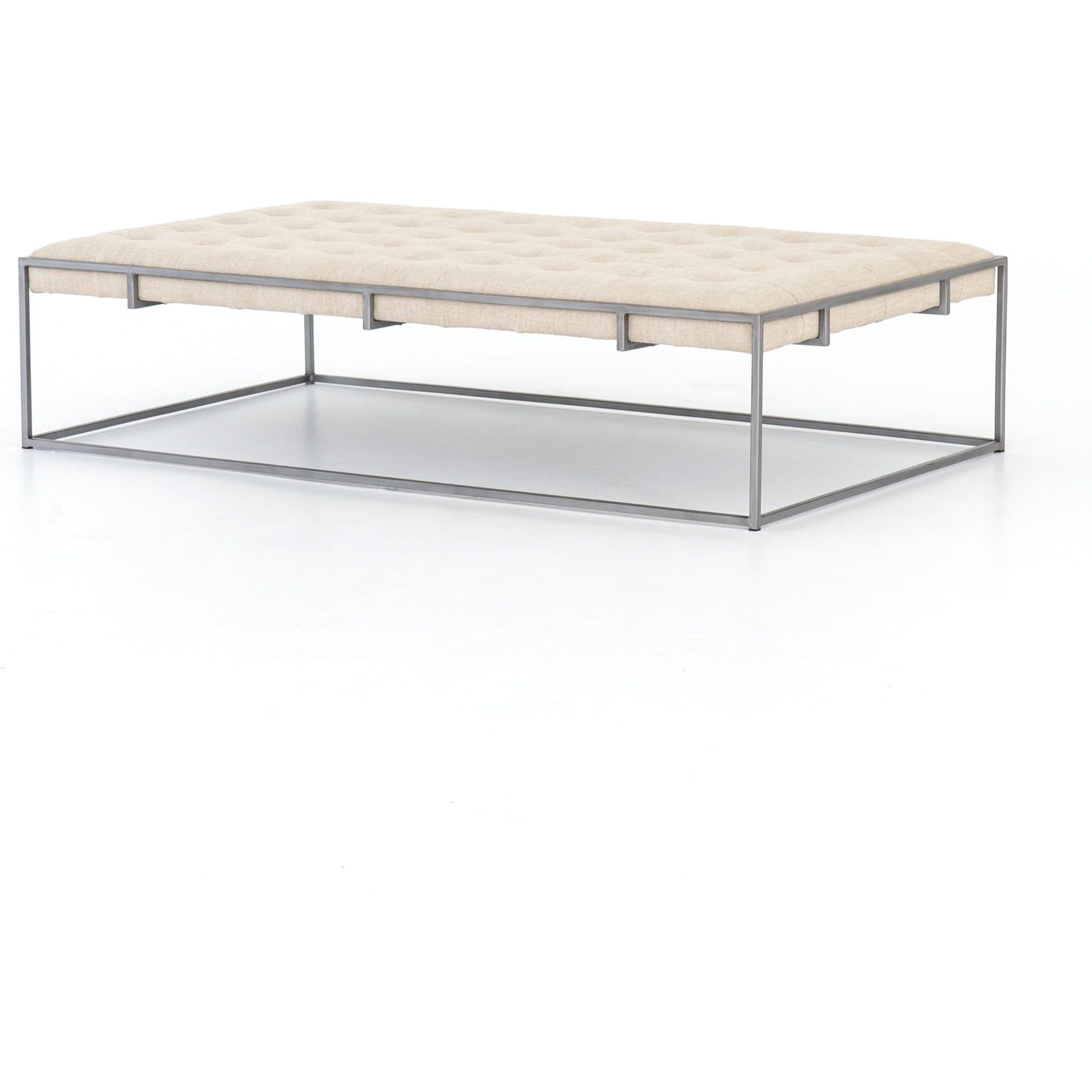 Oxford Coffee Table by Four Hands in rialto ebony and antique brass. Made from top grain leather, iron, 100% polyester in a modern style.