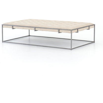 Oxford Coffee Table by Four Hands in rialto ebony and antique brass. Made from top grain leather, iron, 100% polyester in a modern style.