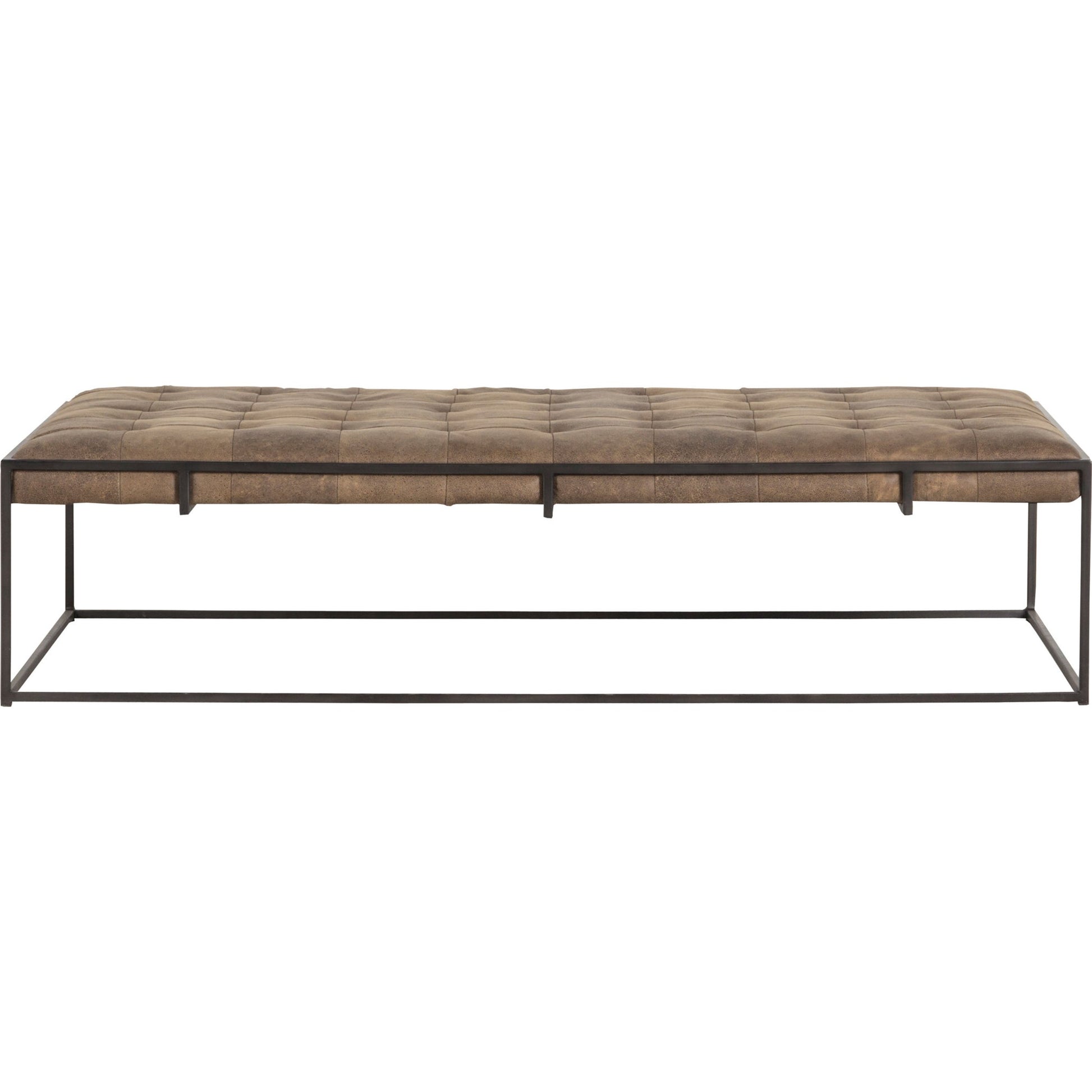 Oxford Coffee Table by Four Hands in rialto ebony and antique brass. Made from top grain leather, iron, 100% polyester in a modern style.