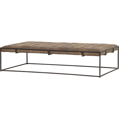 Oxford Coffee Table by Four Hands in rialto ebony and antique brass. Made from top grain leather, iron, 100% polyester in a modern style.