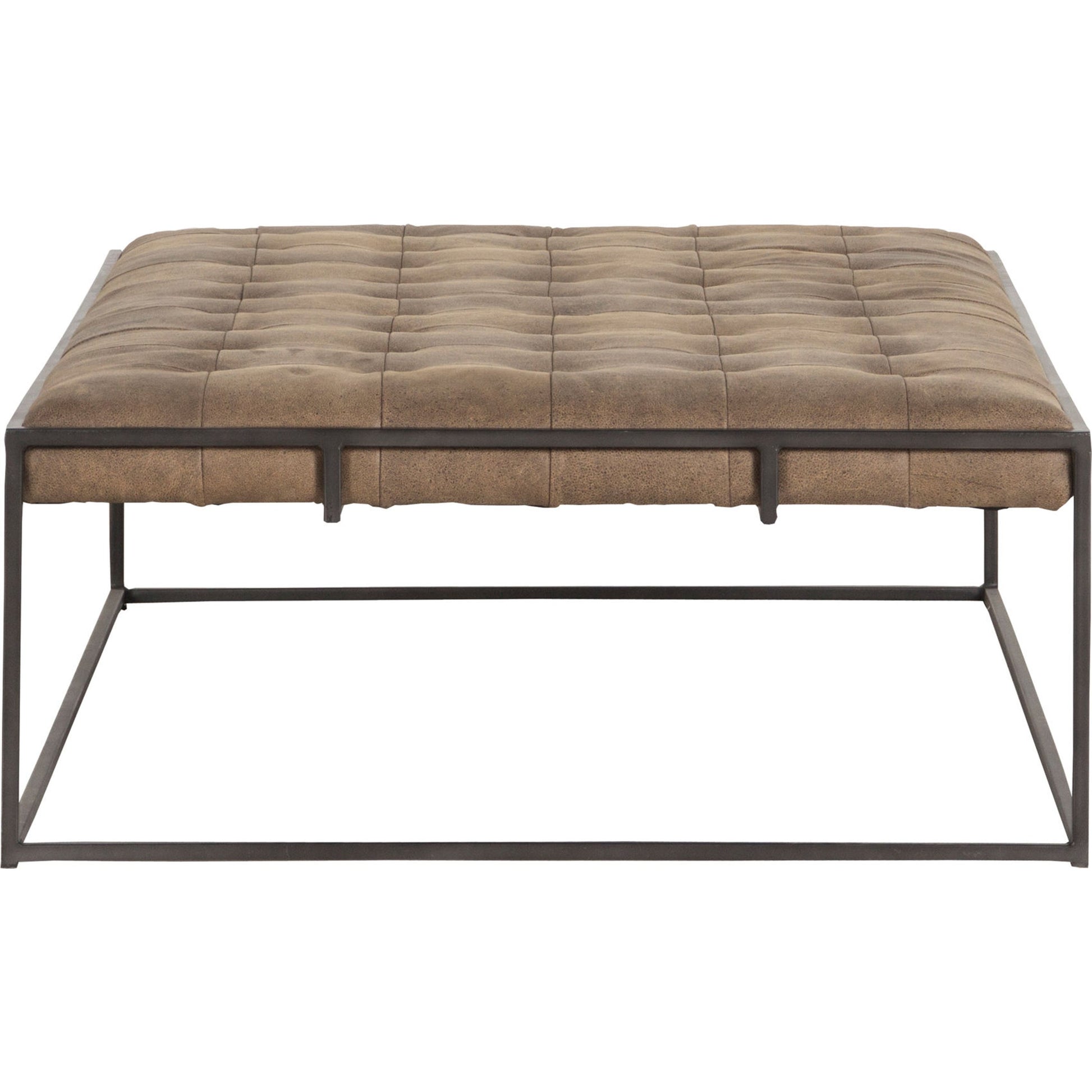 Oxford Coffee Table by Four Hands in rialto ebony and antique brass. Made from top grain leather, iron, 100% polyester in a modern style.