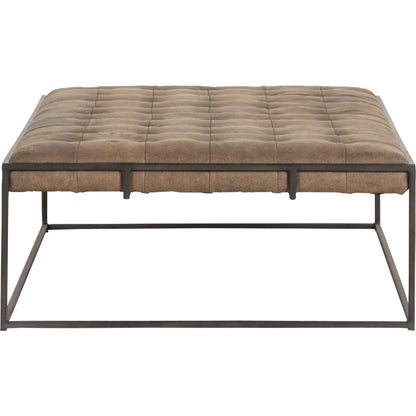 Oxford Coffee Table by Four Hands in rialto ebony and antique brass. Made from top grain leather, iron, 100% polyester in a modern style.