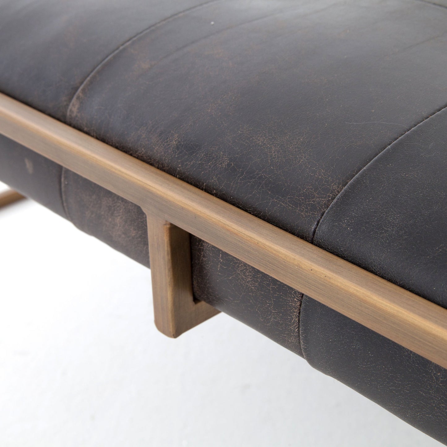 004 S-279459 | Additional Silo | Oxford Square Coffee Table by Four Hands in rialto ebony, antique brass. Made from top grain leather, iron, 100% polyester in a modern style.
