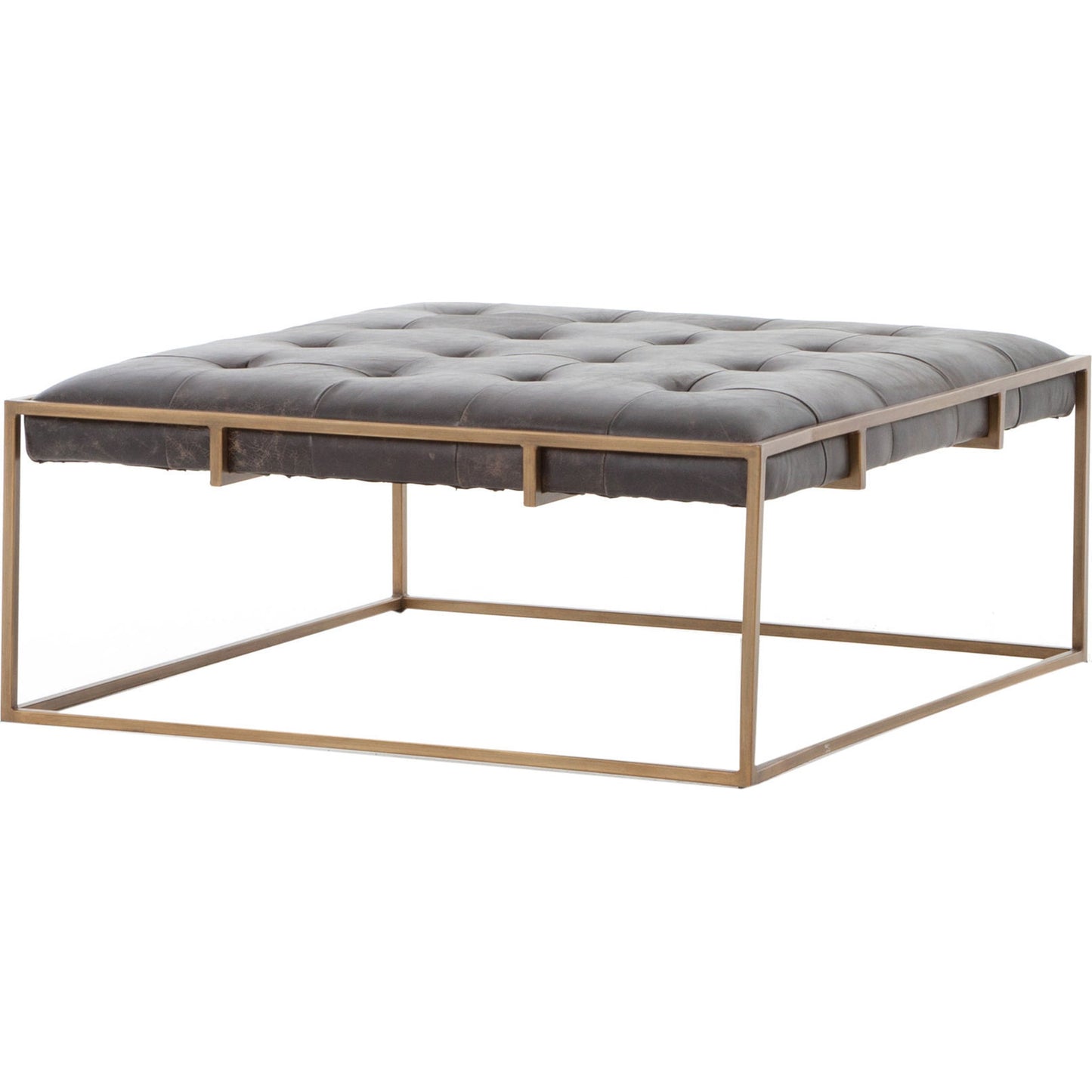 001 S-279459 | Primary Silo | Oxford Square Coffee Table by Four Hands in rialto ebony, antique brass. Made from top grain leather, iron, 100% polyester in a modern style.