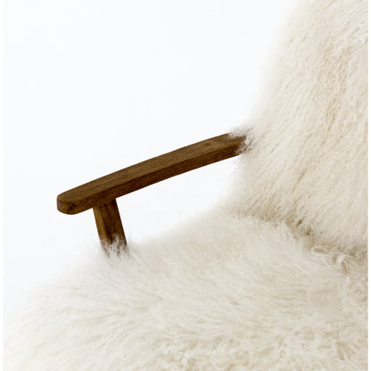 Ashland Armchair by Four Hands in mongolia cream fur, drifted oak. Made from mongolia fur, solid oak, 100% polyester in a modern style.