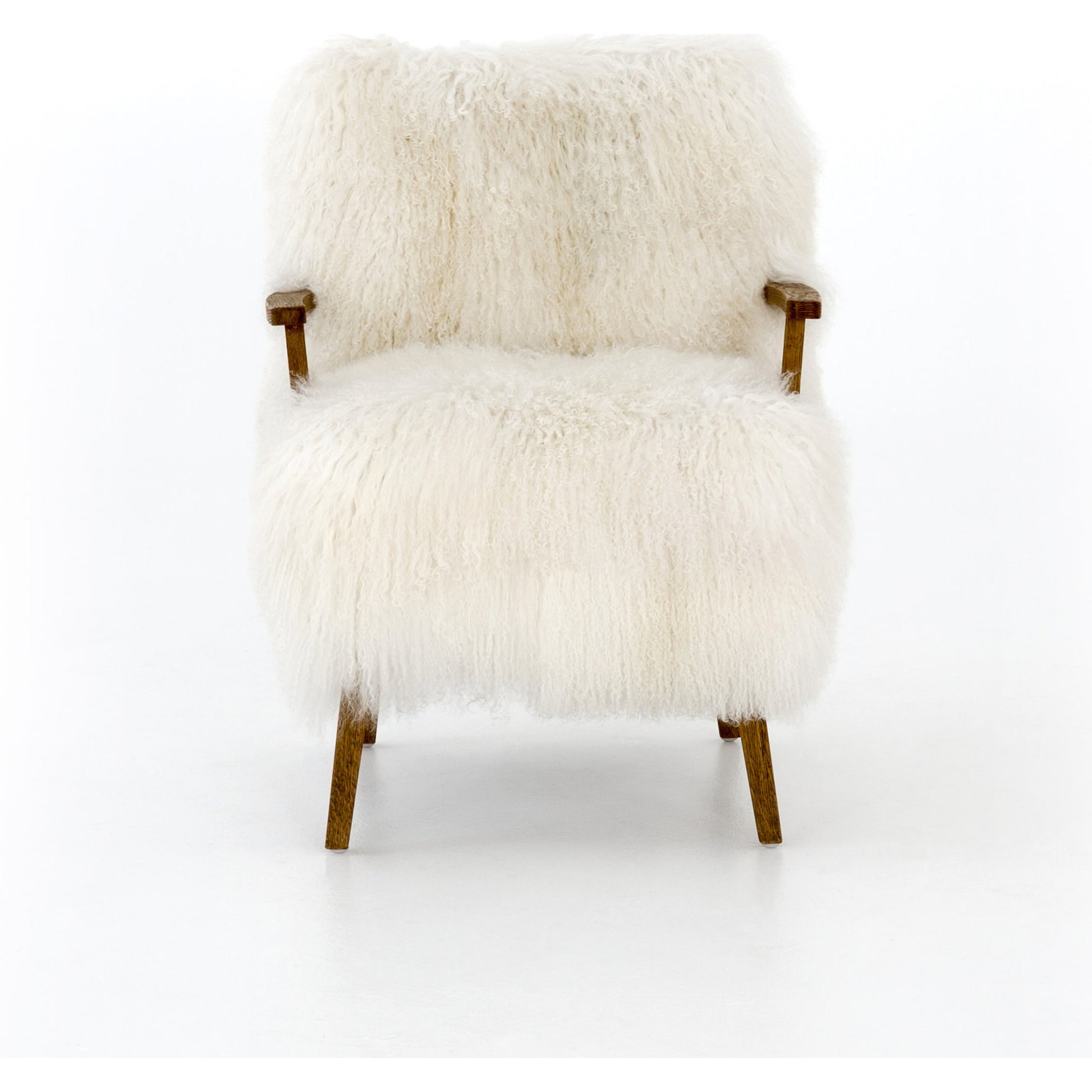 Ashland Armchair by Four Hands in mongolia cream fur, drifted oak. Made from mongolia fur, solid oak, 100% polyester in a modern style.