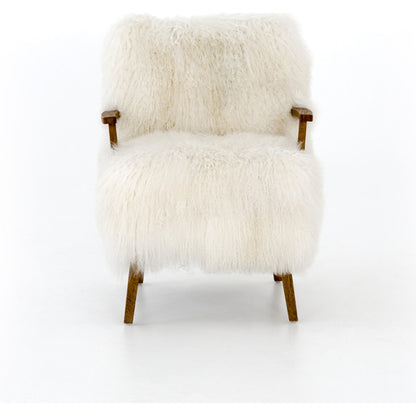 Ashland Armchair by Four Hands in mongolia cream fur, drifted oak. Made from mongolia fur, solid oak, 100% polyester in a modern style.