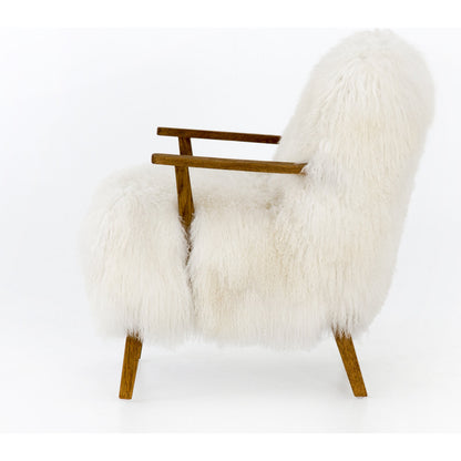 Ashland Armchair by Four Hands in mongolia cream fur, drifted oak. Made from mongolia fur, solid oak, 100% polyester in a modern style.
