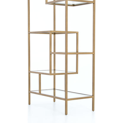 Helena Bookcase by Four Hands in antique brass, clear glass. Made from iron, tempered glass in a cottage & farmhouse style.