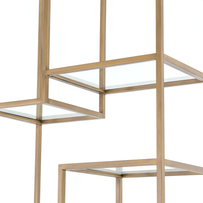 Helena Bookcase by Four Hands in antique brass, clear glass. Made from iron, tempered glass in a cottage & farmhouse style.