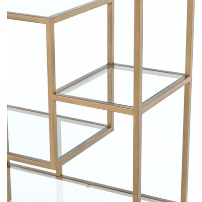 Helena Bookcase by Four Hands in antique brass, clear glass. Made from iron, tempered glass in a cottage & farmhouse style.