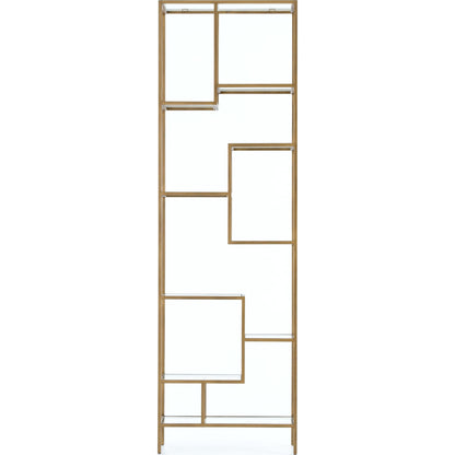 Helena Bookcase by Four Hands in antique brass, clear glass. Made from iron, tempered glass in a cottage & farmhouse style.