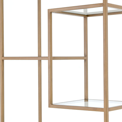 Helena Bookcase by Four Hands in antique brass, clear glass. Made from iron, tempered glass in a cottage & farmhouse style.