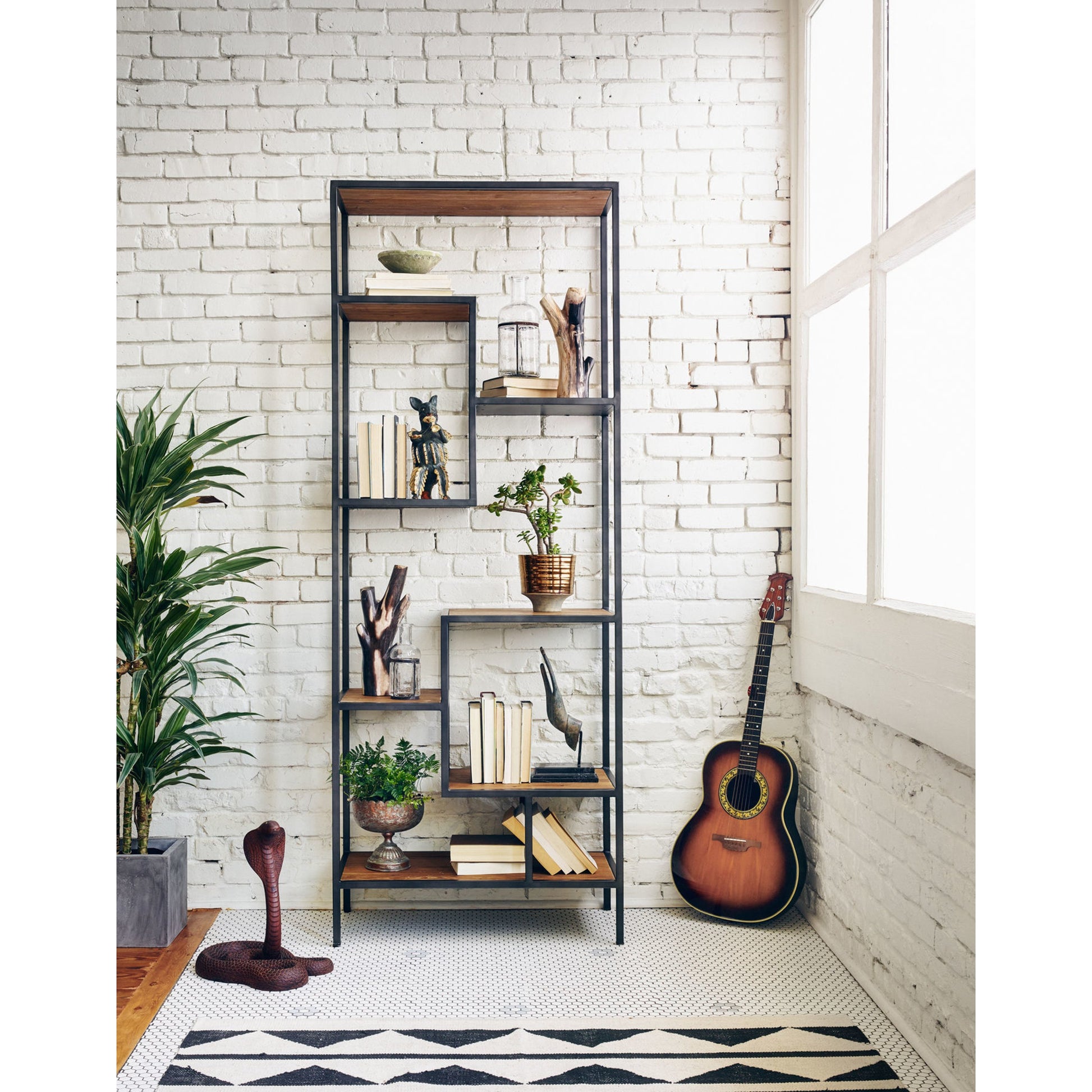 Helena Bookcase by Four Hands in antique brass, clear glass. Made from iron, tempered glass in a cottage & farmhouse style.