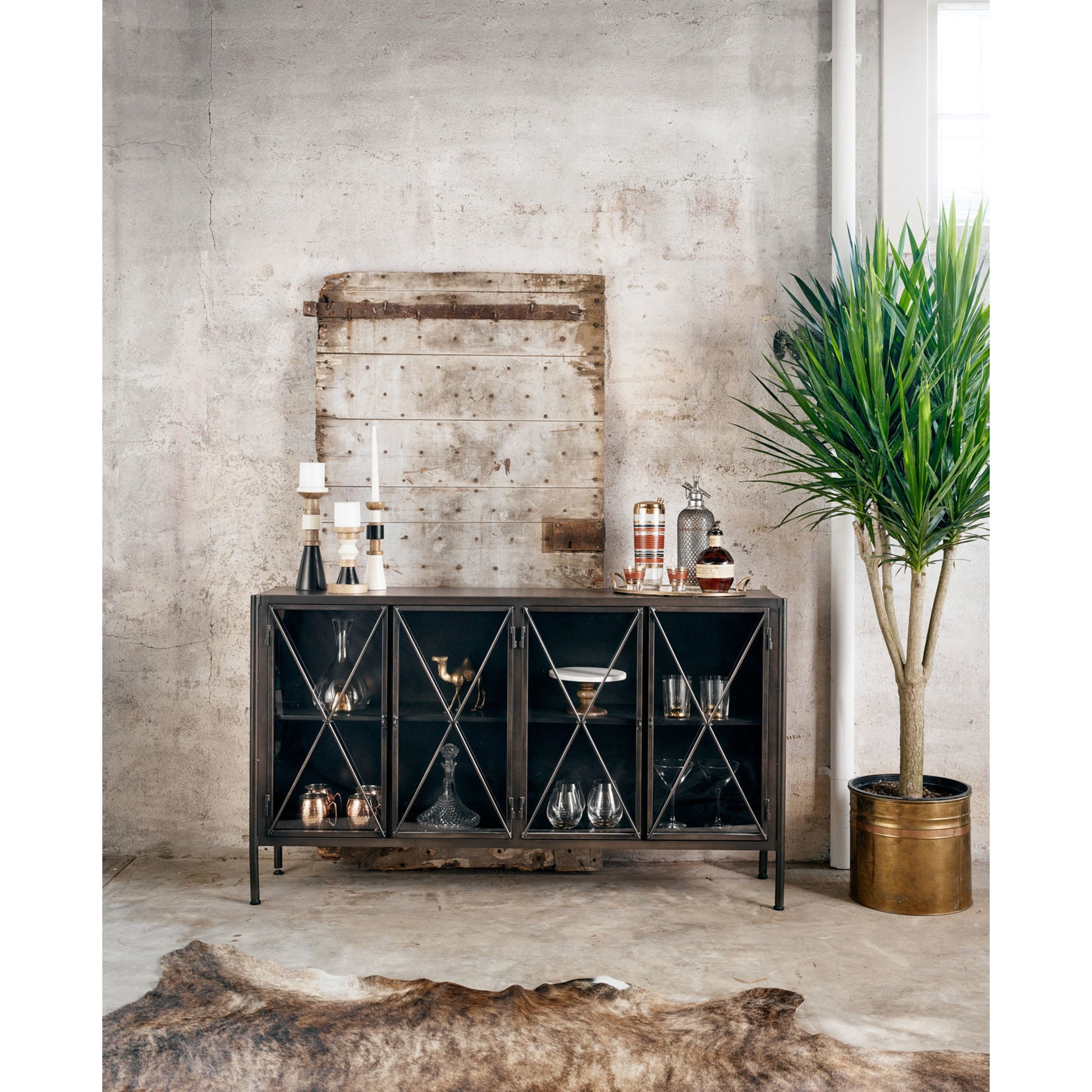 Allegra Sideboard by Four Hands in honey oak, honey oak veneer, light natural cane and honey oak. Made from solid oak, oak veneer in a modern style.