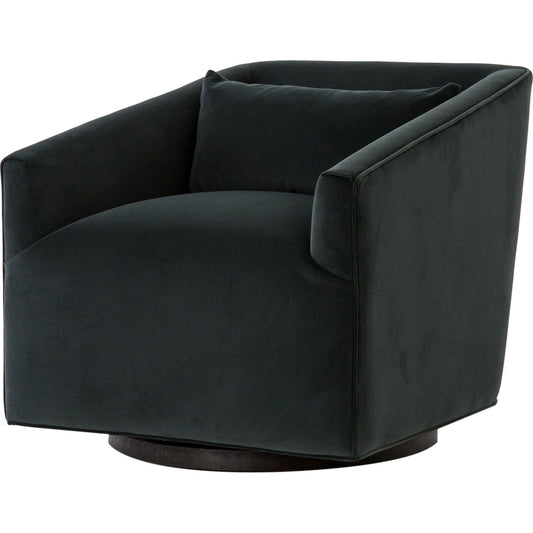 York Swivel Chair by Four Hands in modern velvet smoke. Made from 100% polyester, solid banak, pine plywood in a modern style.