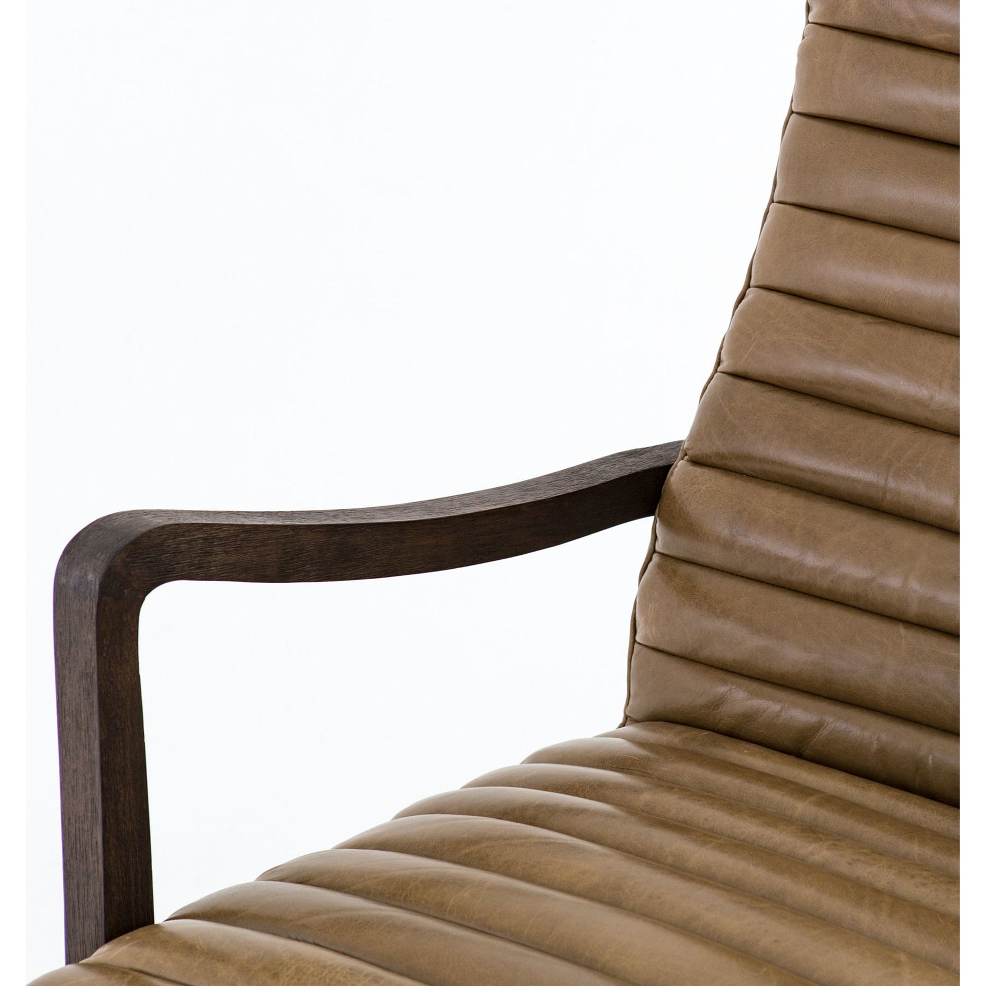 Chance Chair by Four Hands in dakota warm taupe, rubbed sienna brown. Made from top grain leather, solid parawood, 100% polyester in a modern style.