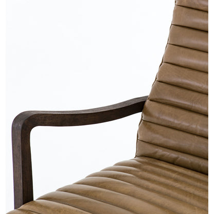 Chance Chair by Four Hands in dakota warm taupe, rubbed sienna brown. Made from top grain leather, solid parawood, 100% polyester in a modern style.