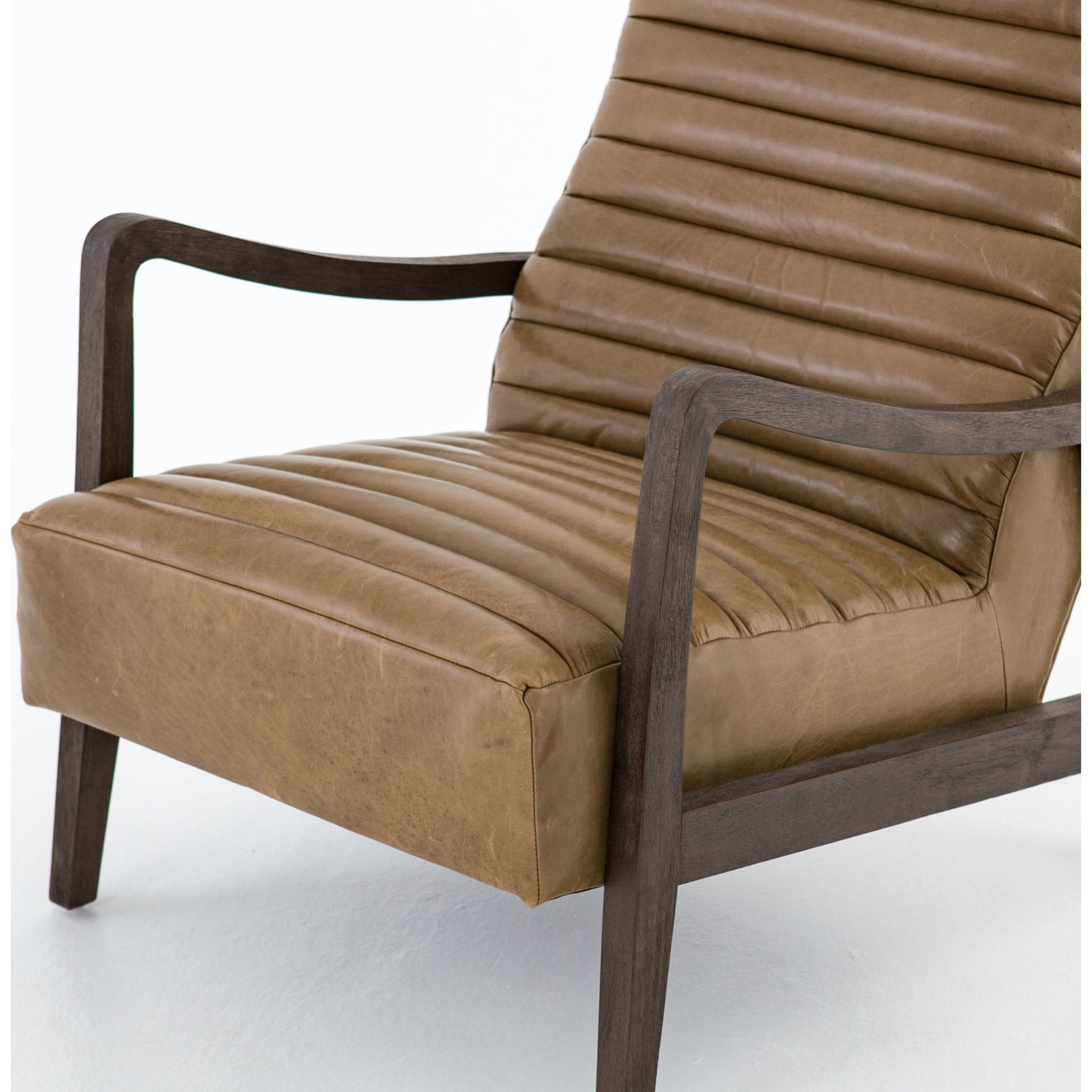 Chance Chair by Four Hands in dakota warm taupe, rubbed sienna brown. Made from top grain leather, solid parawood, 100% polyester in a modern style.