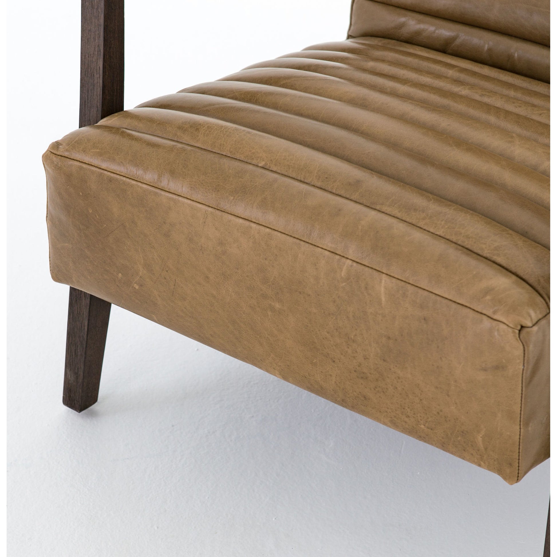 Chance Chair by Four Hands in dakota warm taupe, rubbed sienna brown. Made from top grain leather, solid parawood, 100% polyester in a modern style.