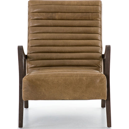 Chance Chair by Four Hands in dakota warm taupe, rubbed sienna brown. Made from top grain leather, solid parawood, 100% polyester in a modern style.