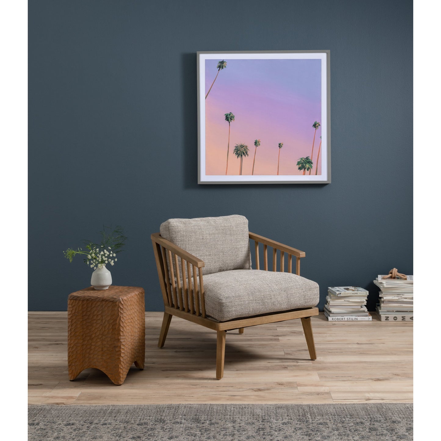 011 SR-809808 | Lifestyle | Ariel Chair by Four Hands in thames coal, natural. Made from 66% polyester, 19% acrylic, 15% flax, linen, solid parawood, 100% polyester in a modern style.