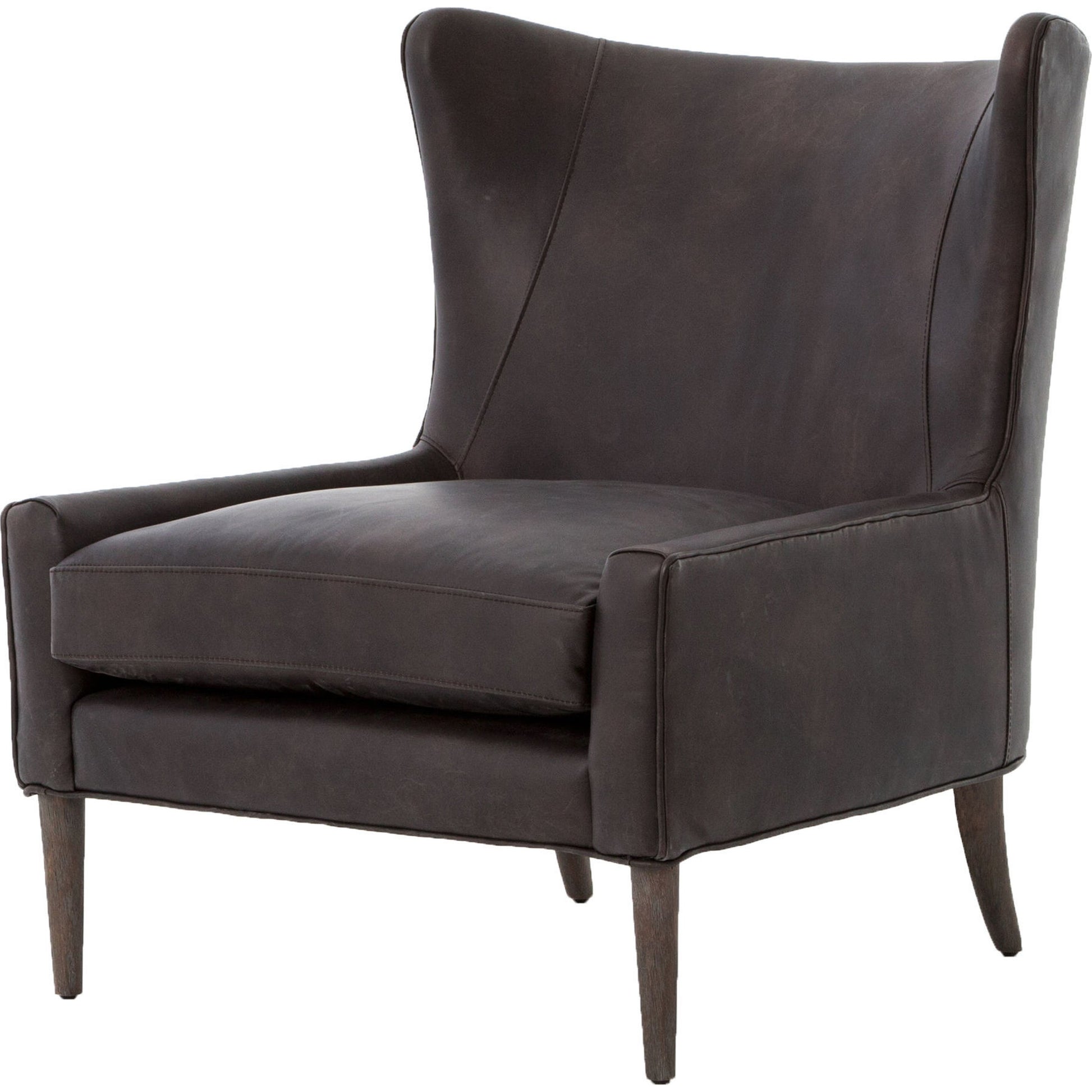 Marlow Wing Chair by Four Hands. Made from top grain leather, solid parawood, 100% polyester in a modern style.