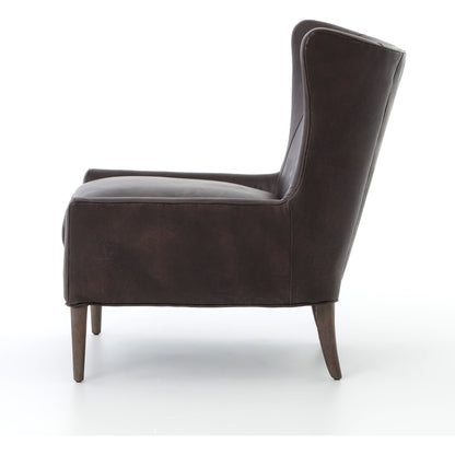 Marlow Wing Chair by Four Hands. Made from top grain leather, solid parawood, 100% polyester in a modern style.