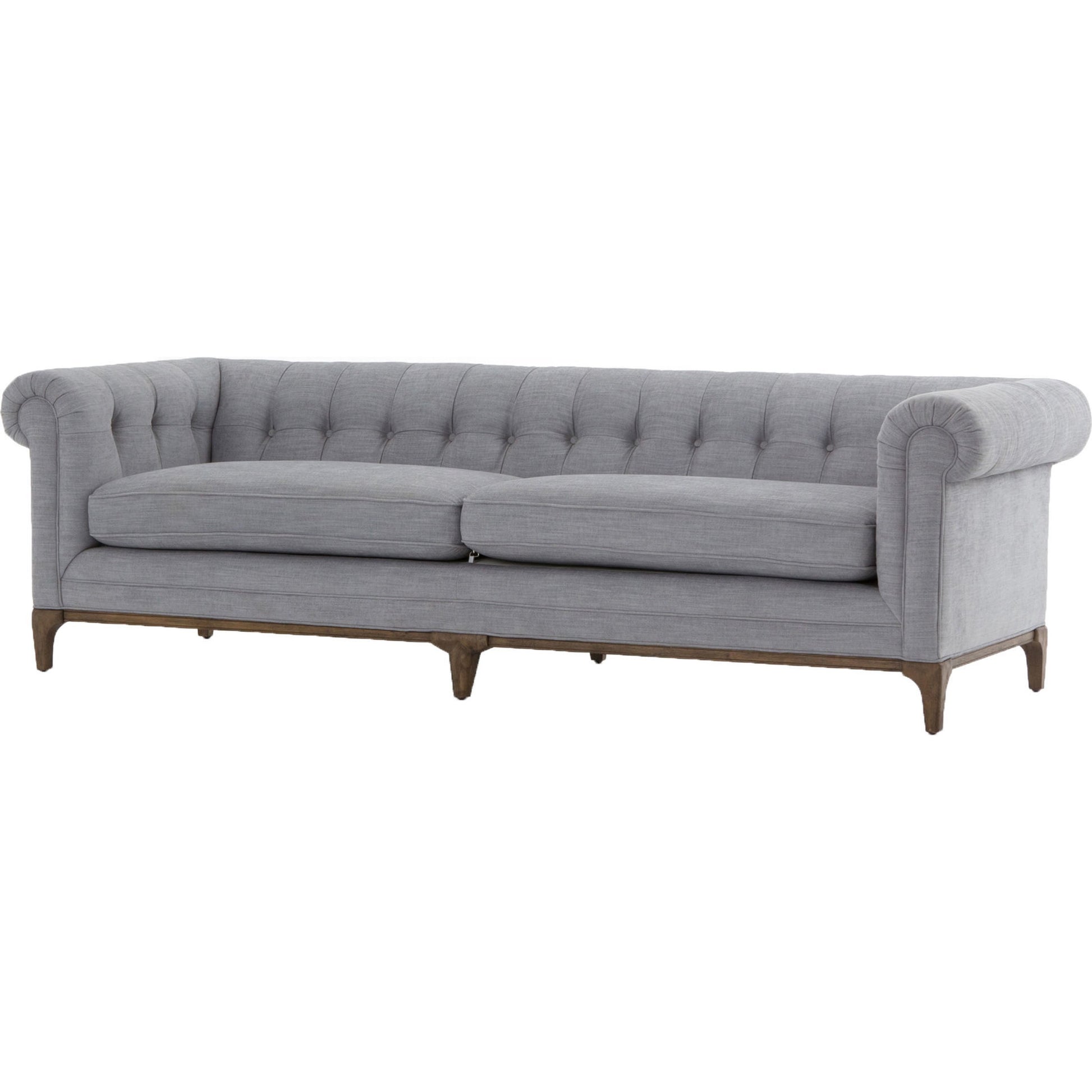 Griffon Sofa by Four Hands in plush navy and plush navy, antique walnut. Made from 100% polyester, solid parawood in a modern style.