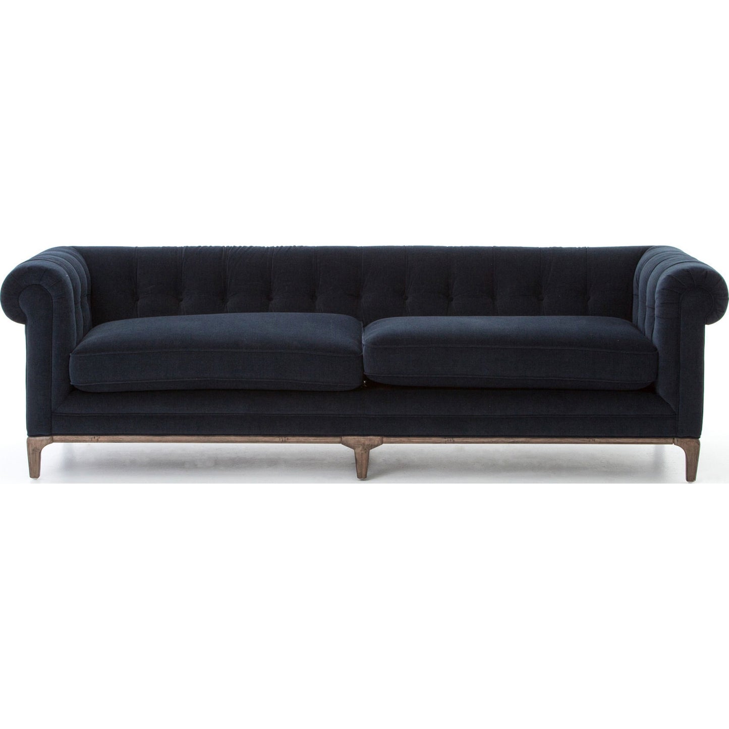 006 S-258325 | Additional Silo | Griffon Sofa by Four Hands in plush navy and plush navy, antique walnut. Made from 100% polyester, solid parawood in a modern style.