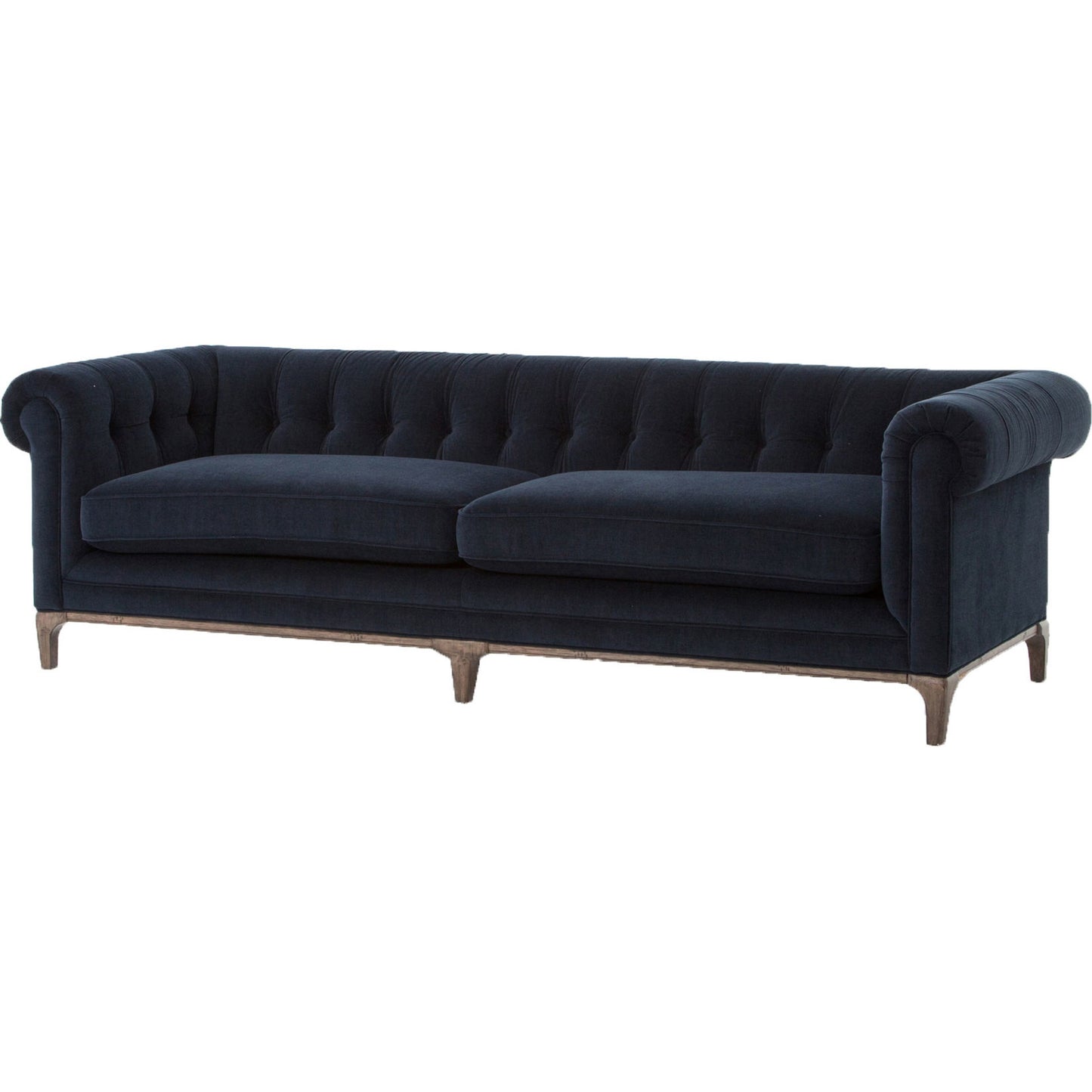 002 S-258325 | Additional Silo | Griffon Sofa by Four Hands in plush navy and plush navy, antique walnut. Made from 100% polyester, solid parawood in a modern style.