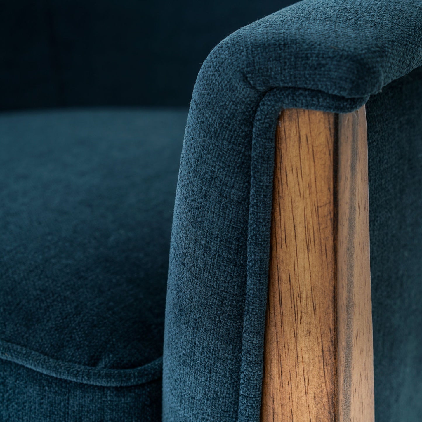 005 S-279452 | Closeup | Nomad Chair by Four Hands in plush azure and antique cocoa. Made from 100% polyester, solid parawood in a modern style.