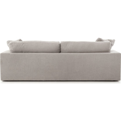 Plume Sofa by Four Hands in thames cream. Made from 66% polyester, 19% acrylic, 15% flax, linen, poplar plywood, 60% waterfowl feather, 40% polyester fiber in a modern style.