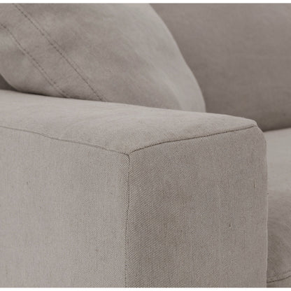 Plume Sofa by Four Hands in thames cream. Made from 66% polyester, 19% acrylic, 15% flax, linen, poplar plywood, 60% waterfowl feather, 40% polyester fiber in a modern style.