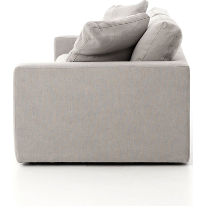 Plume Sofa by Four Hands in thames cream. Made from 66% polyester, 19% acrylic, 15% flax, linen, poplar plywood, 60% waterfowl feather, 40% polyester fiber in a modern style.