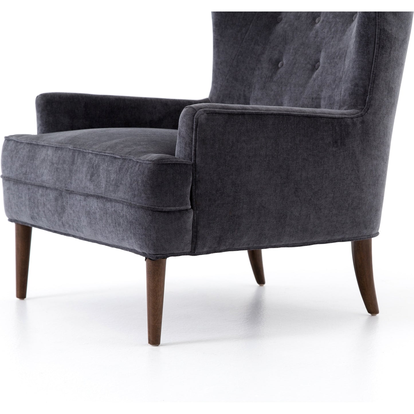 012 S-279238 | Closeup | Clermont Chair by Four Hands in charcoal worn velvet, almond. Made from 100% polyester, solid parawood in a modern style.