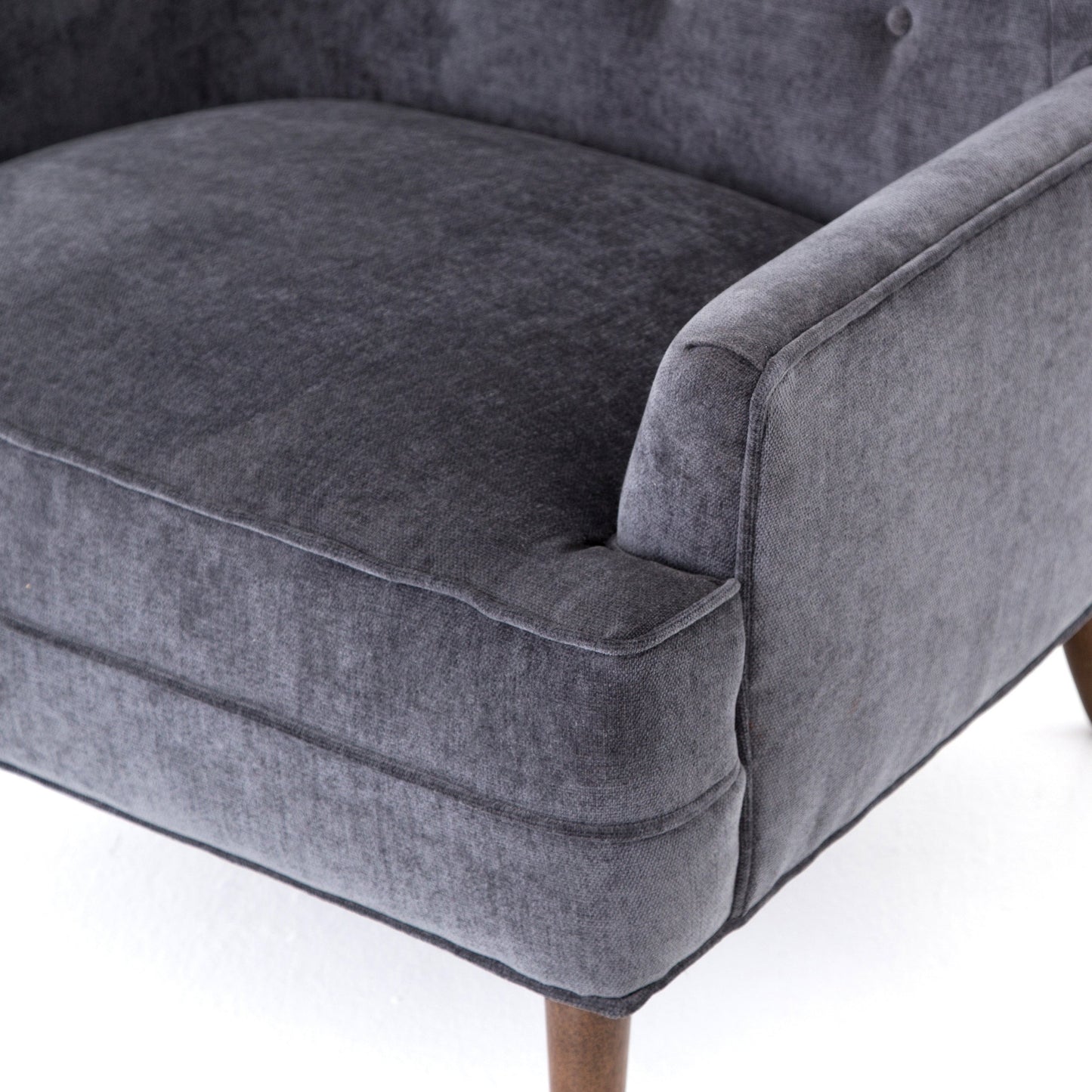 014 S-279238 | Closeup | Clermont Chair by Four Hands in charcoal worn velvet, almond. Made from 100% polyester, solid parawood in a modern style.