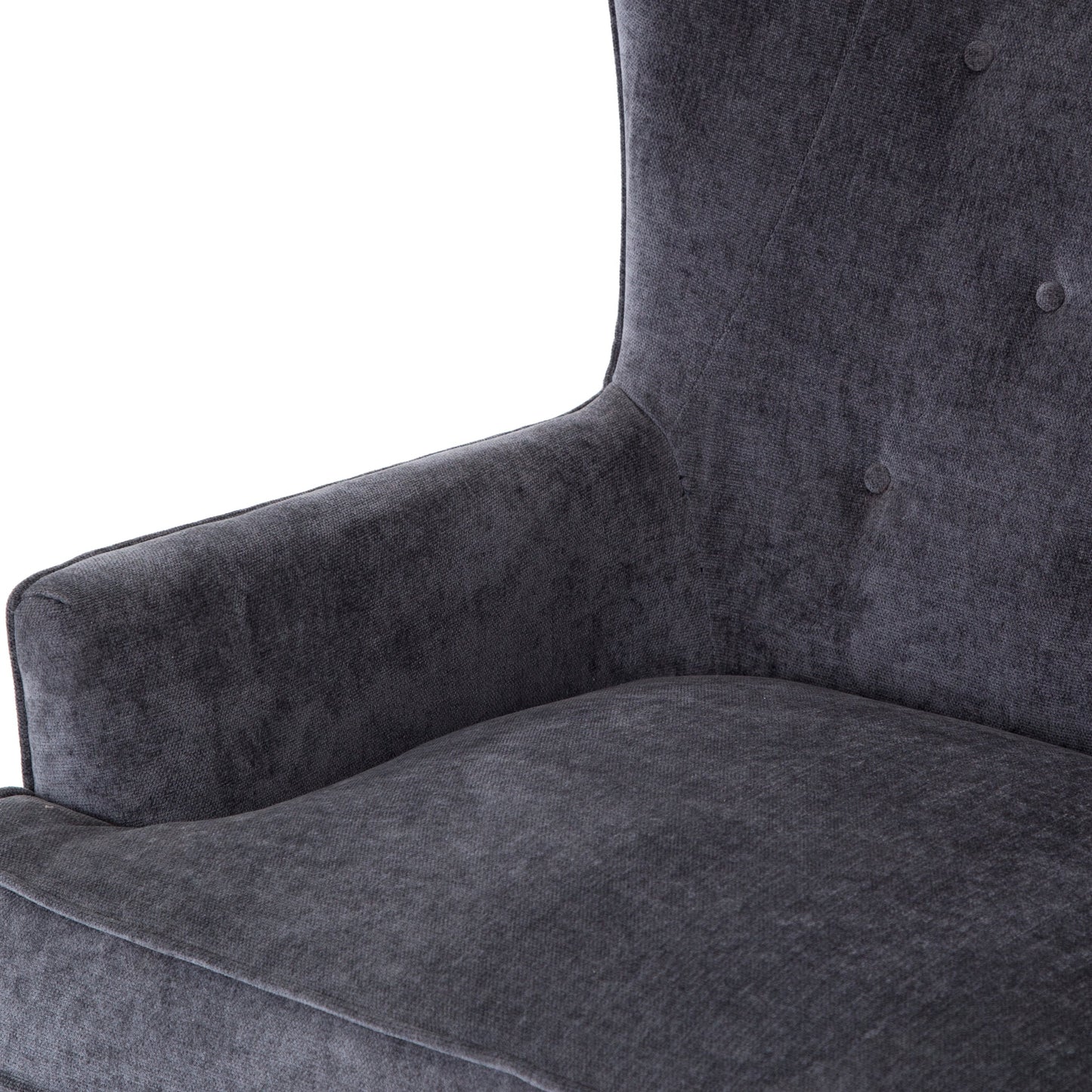 015 S-279238 | Closeup | Clermont Chair by Four Hands in charcoal worn velvet, almond. Made from 100% polyester, solid parawood in a modern style.