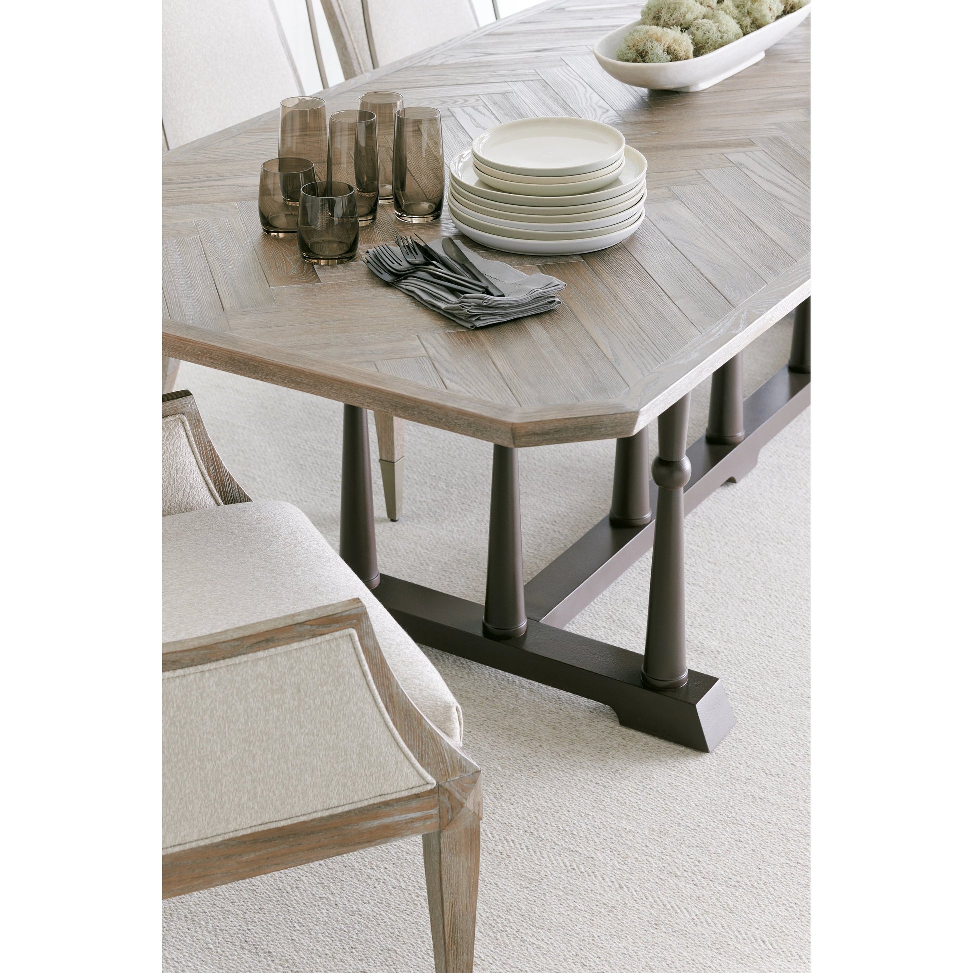 Dinner Circuit 96 by Caracole in natural and ash driftwood, chocolate bronze. Made from ash, asian hardwood, quartered ash in a cottage & farmhouse style.