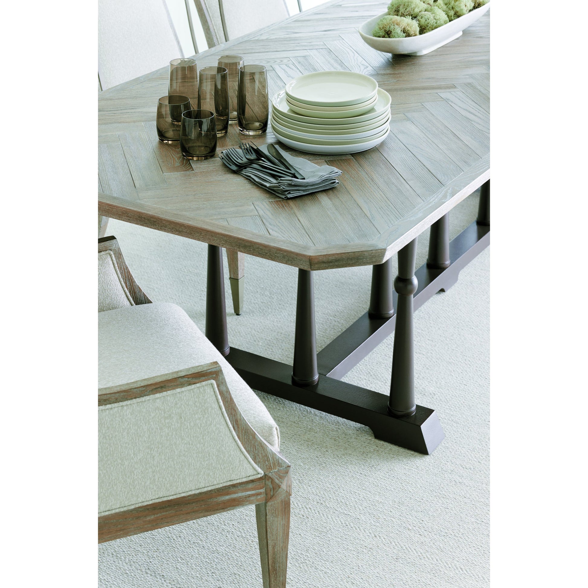Dinner Circuit 96 by Caracole in natural and ash driftwood, chocolate bronze. Made from ash, asian hardwood, quartered ash in a cottage & farmhouse style.