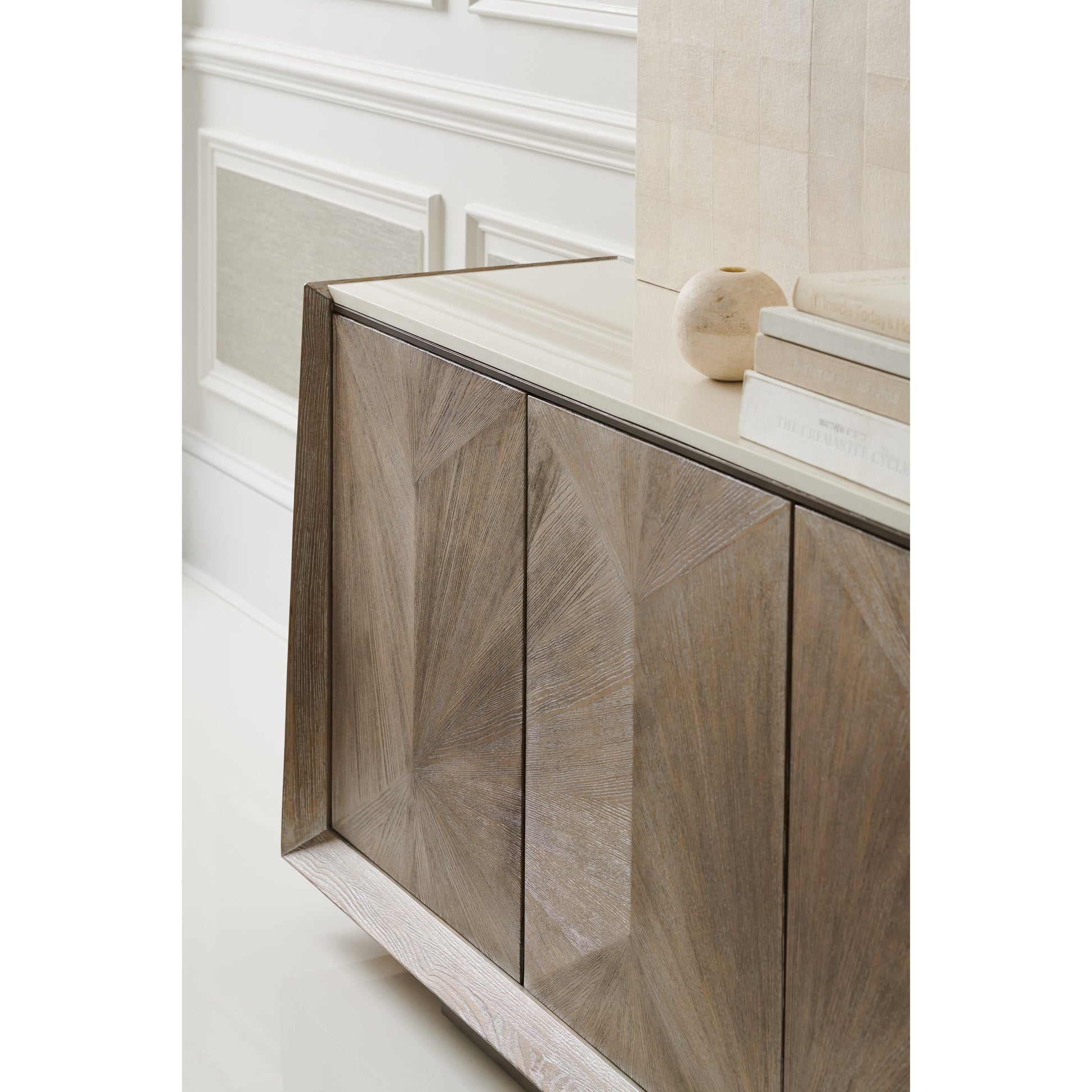 Point of View by Caracole in natural and ash driftwood, sundance gold. Made from ash, quartered ash in a modern style.