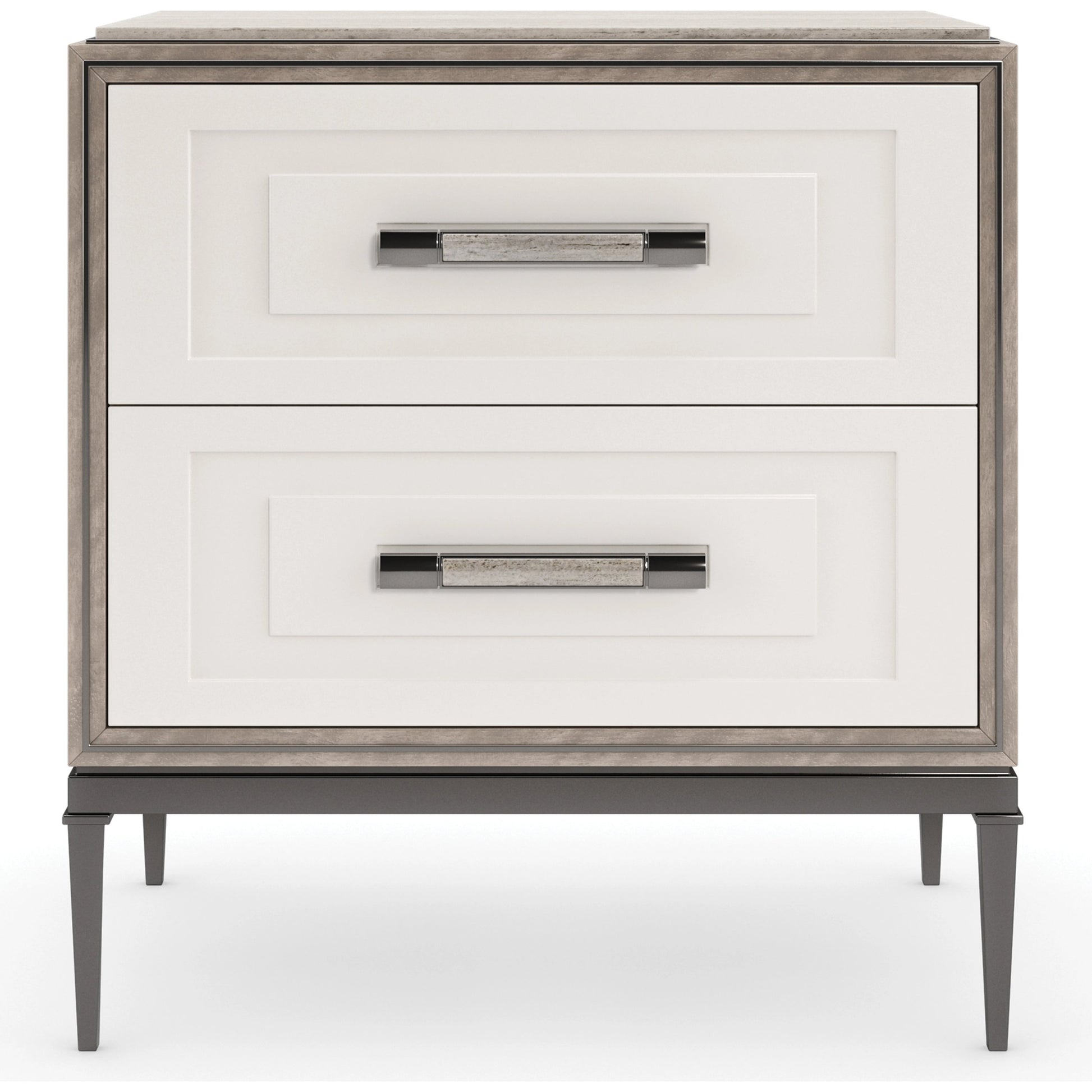I'm Impressed by Caracole in white, silver, smoke and mountain smoke, pearly white, deep bronze. Made from birch, metal, stone, silver curupixa in a modern style.