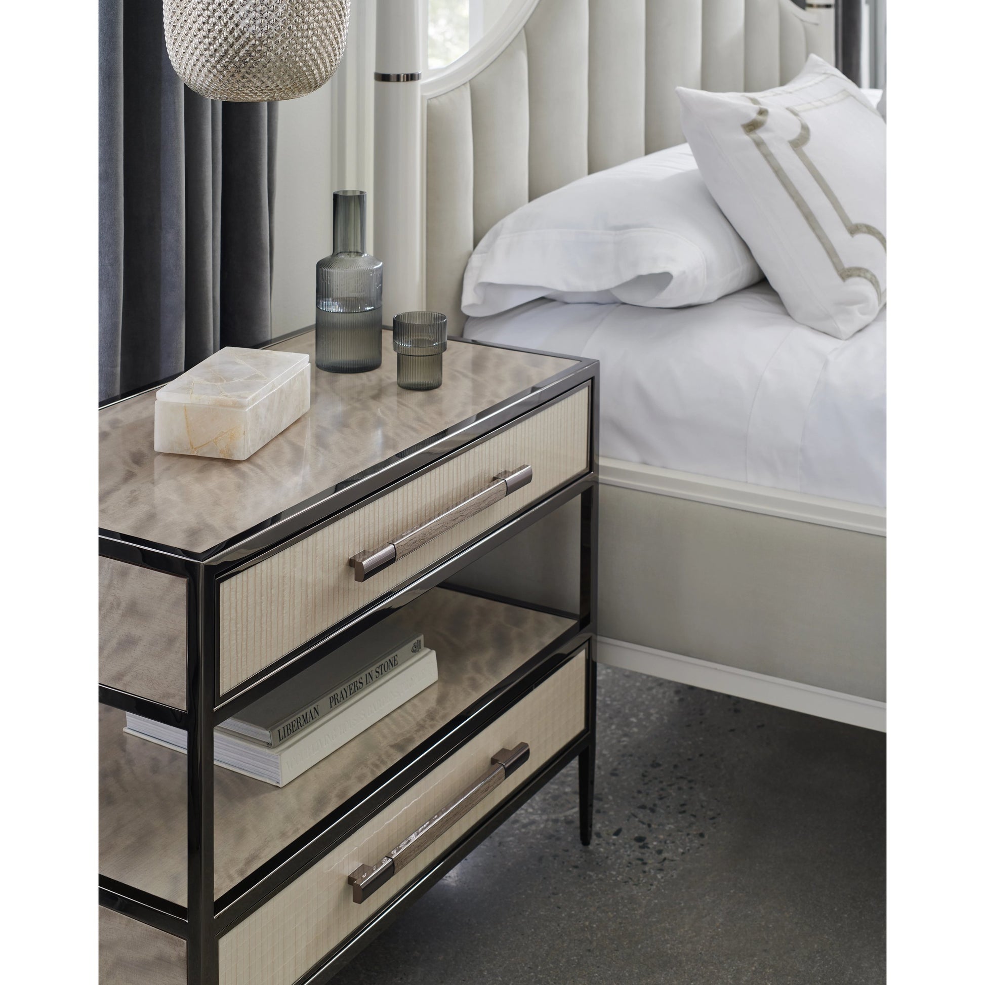 Dual Impressions by Caracole in cream, bronze, smoke and mountain smoke, albino, deep bronze. Made from birch, metal, silver curupixa in a modern style.
