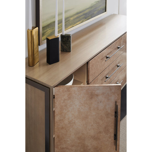 Foiled Again by Caracole in bronze and woodland gray, amber silverleaf, deep bronze. Made from birch, metal, coffe japenese sen in a modern style.