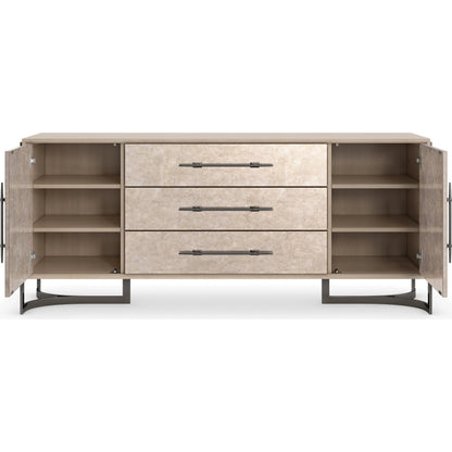 Foiled Again by Caracole in bronze and woodland gray, amber silverleaf, deep bronze. Made from birch, metal, coffe japenese sen in a modern style.