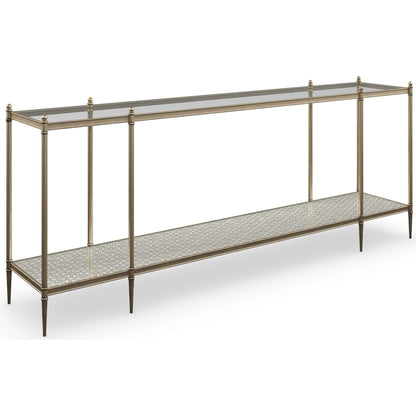 Perfection Console Table by Caracole in new gold. Made from metal in a transitional style.