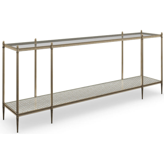Perfection Console Table by Caracole in new gold. Made from metal in a transitional style.