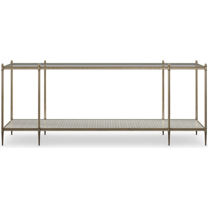 Perfection Console Table by Caracole in new gold. Made from metal in a transitional style.
